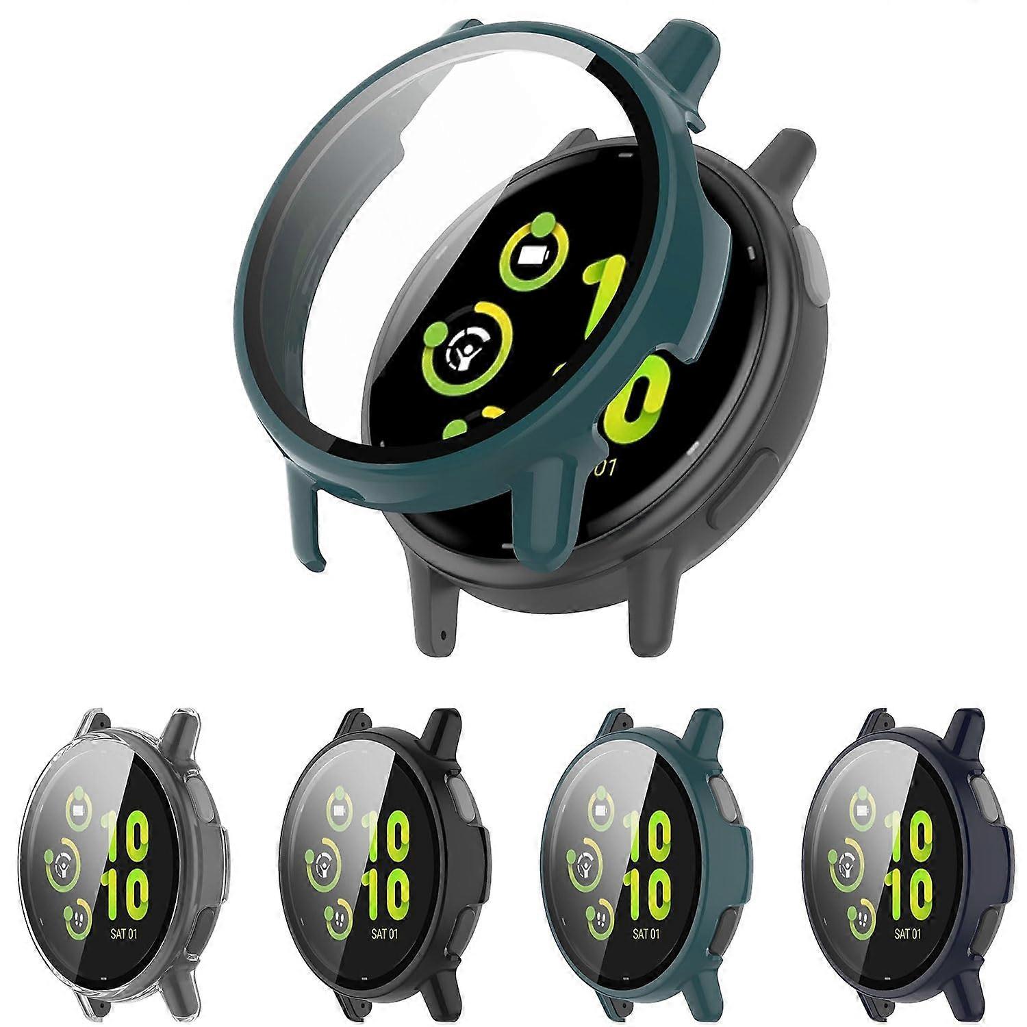 Case for Garmin Vivoactive 5 with Tempered Glass Screen Protector, 4Pack Full Coverage PC Bumper, Green Blue Black Clear