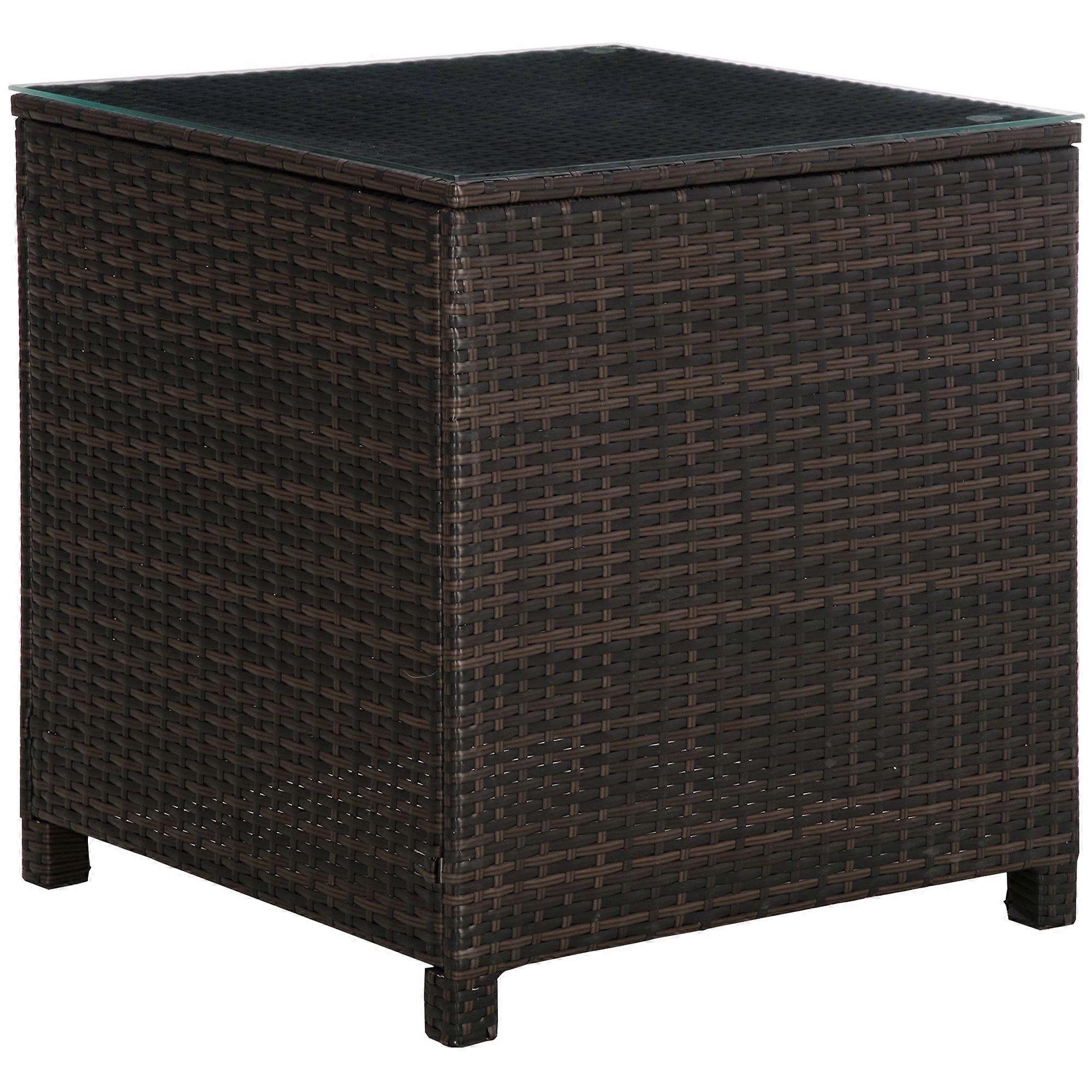 Rattan Patio Side Table with Tempered Glass