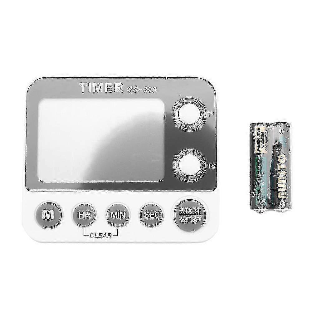 25-26 White Gray -390 Digital Double Kitchen Timer, Cooking Timer, Stopwatch, Large Display, Adjustable