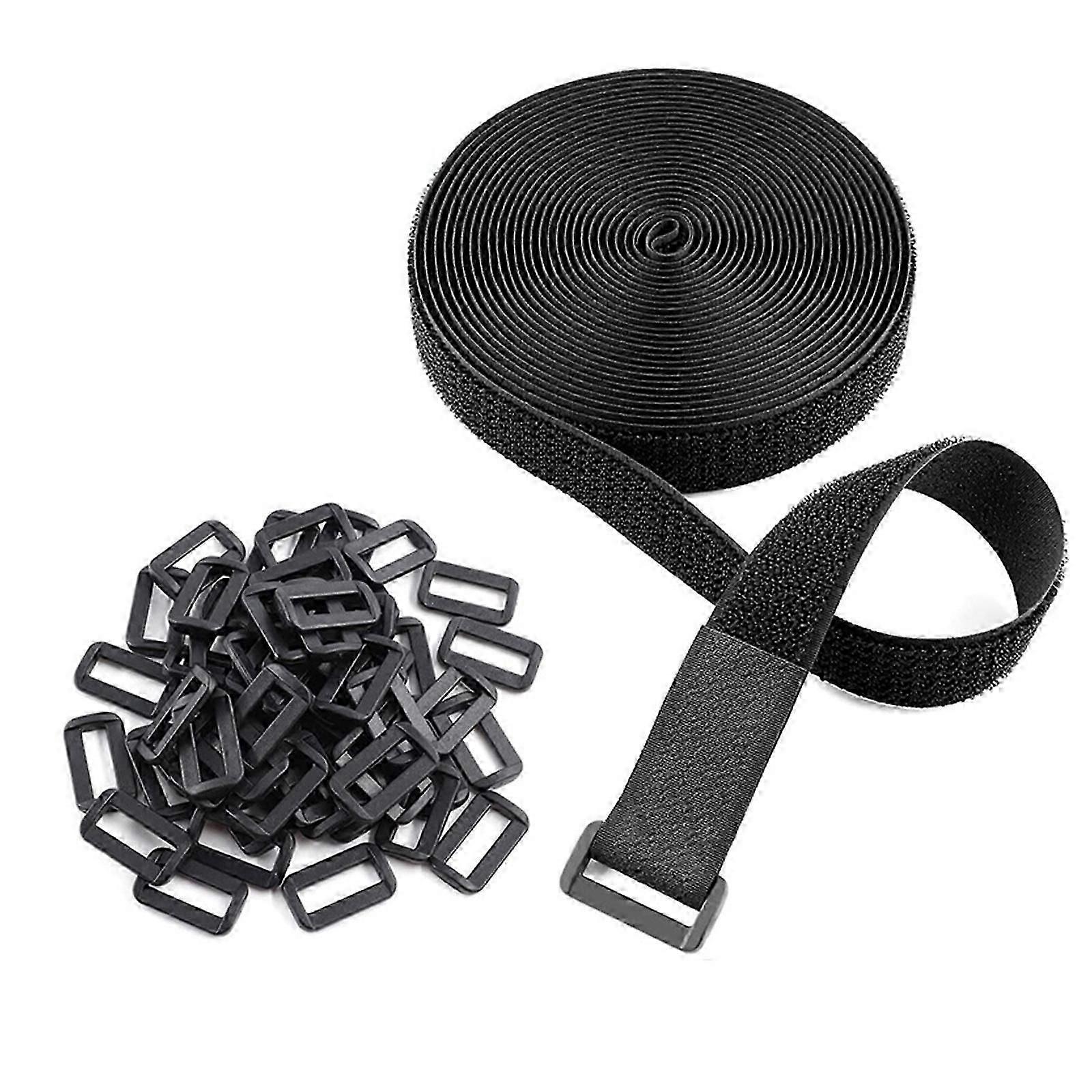 5/10m Hook and Looped Tape with 25/50 Buckles Hook and Looped Cable Ties Securing Cord Ties for Cables Wire Ropeb
