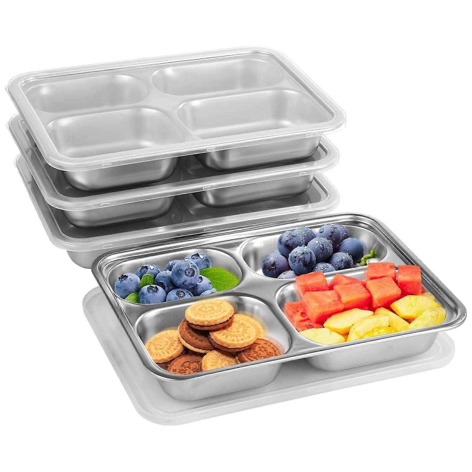 4Pack Stainless Steel Bento Box Meal Prep Containers with Leakproof Lid, 4 Compartments, Stackable