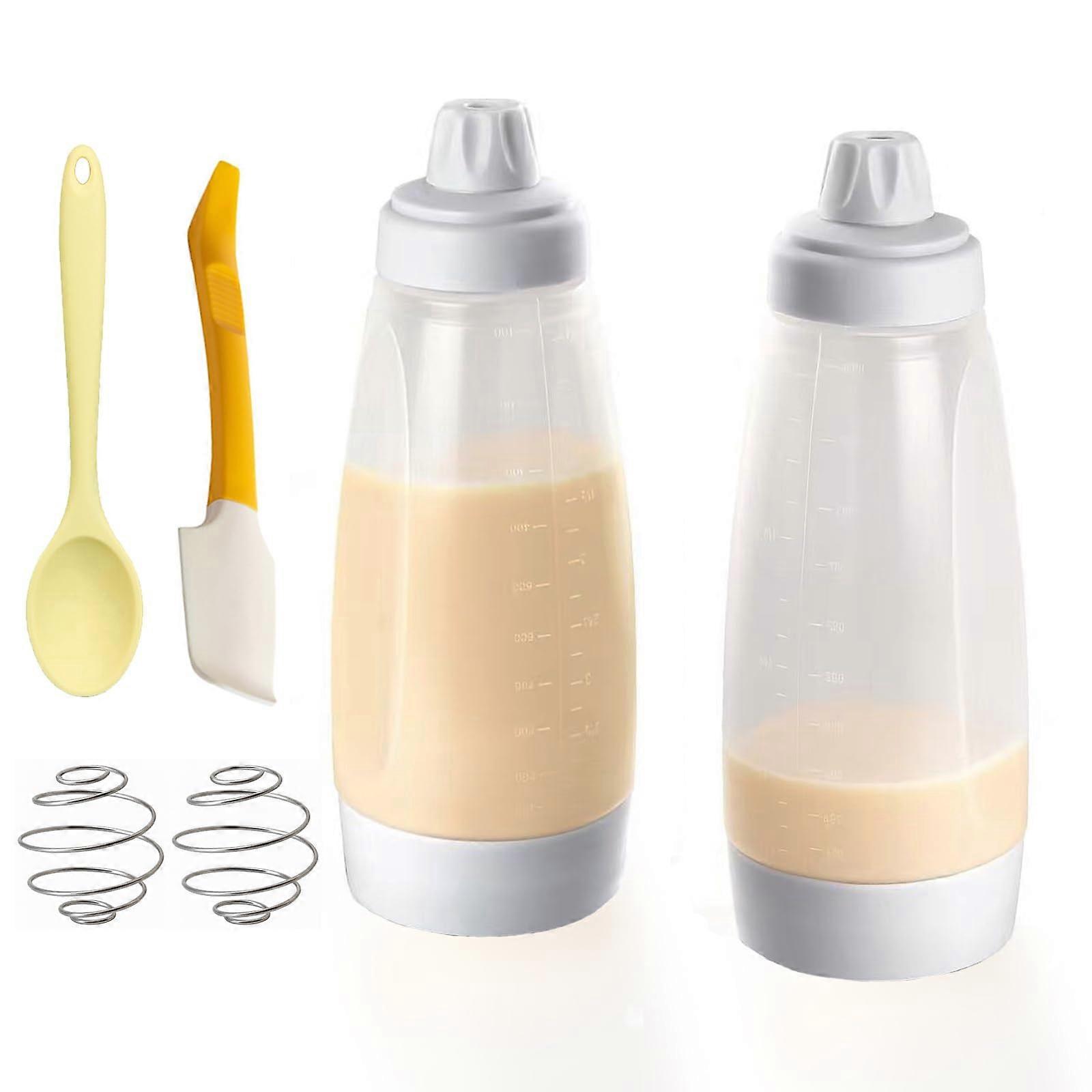 2 Packs Pancake Batter Dispenser with Whisk Ball, BPA  Mixer Bottle for Waffles, Crepes, Muffins
