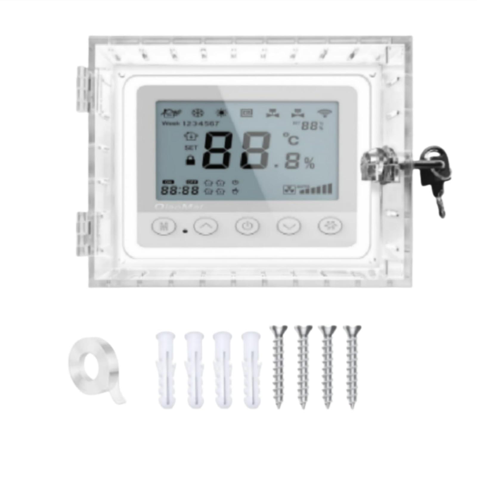 Thermostat Lock Box with Key, Clear TamperResistant Cover for WallMounted Universal Fit