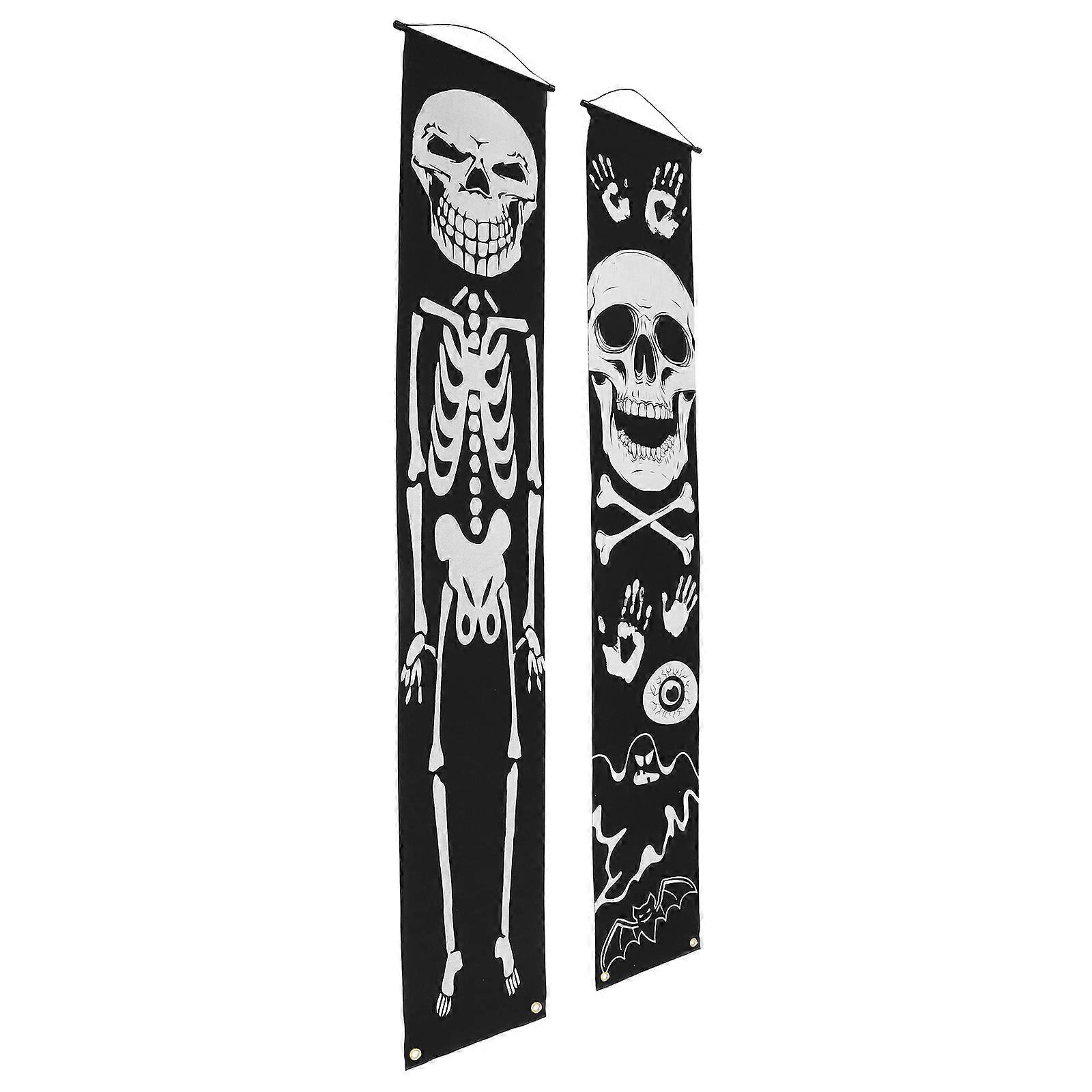 Luminous Halloween Front Door Banner for Decor 1Pair Black Polyester