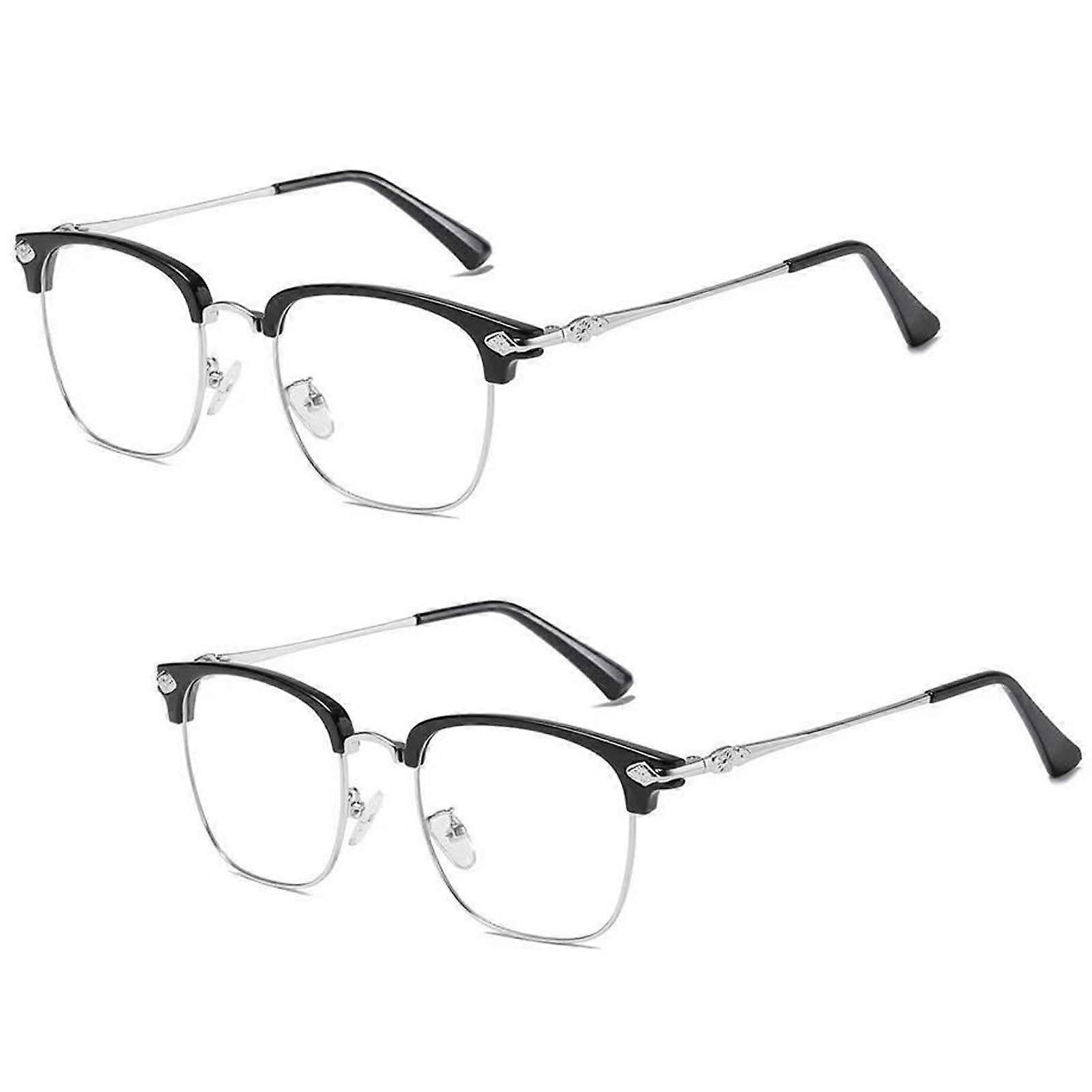 Auto Focus Reading Glasses with Blue Light Blocking, Half Frame Metal, Comfort Fit, 2pcs Silver