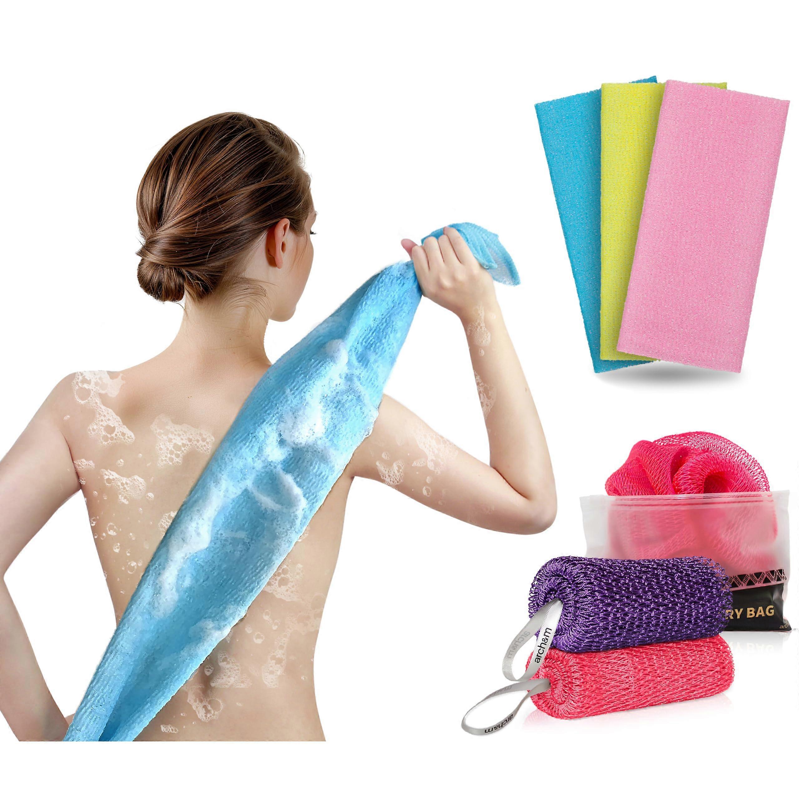 Exfoliating Bath Sponge with Long Handle for Deep Cleansing Back, Quick Dry Mesh Body Exfoliator