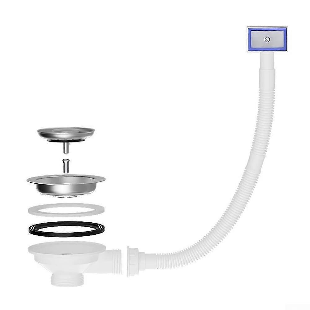 White 110mm Kitchen Sink Drain with Overflow Protection, Pull Up Basin Waste, Double Layer Strainer