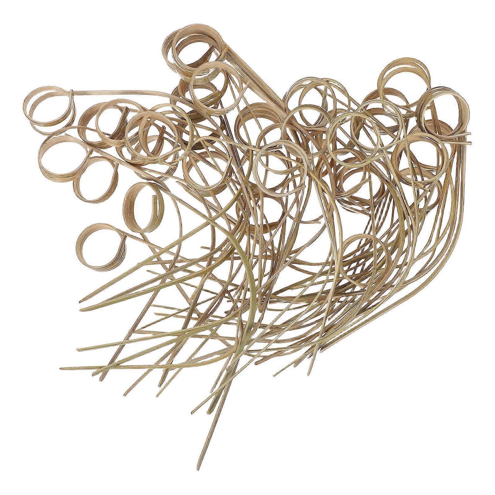 Bamboo Cocktail Stick for Decor 50Pcs Disposable Fruit Pick Beige