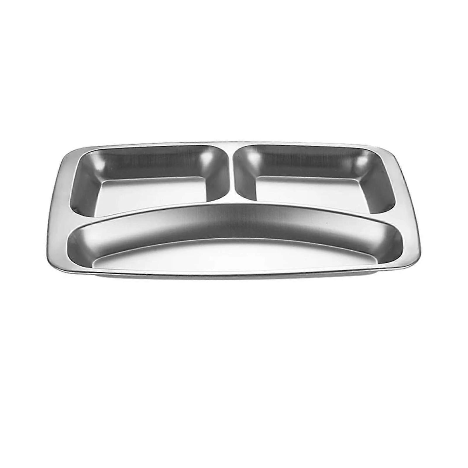 Stainless Steel Divided Plate with 3 Compartments, Rectangular Portion Control Serving Tray Dishwasher Safe