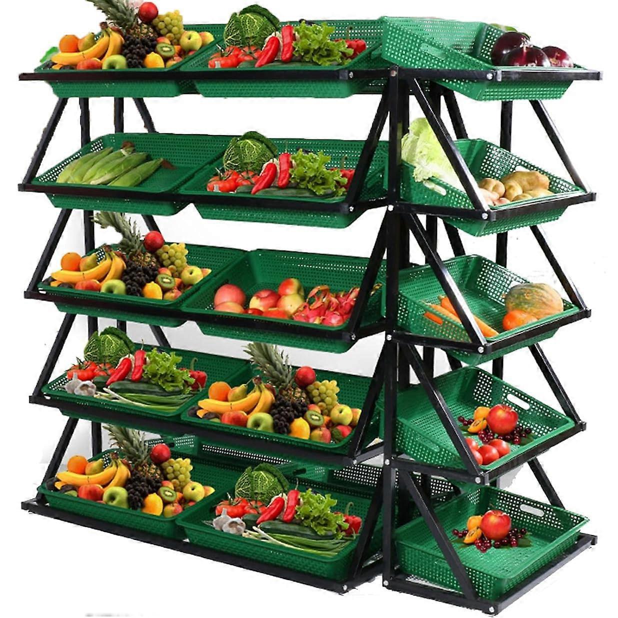 Supermarket Display Rack 5 Tier Fruit and Vegetable Stand with 25 Baskets Large Capacity Storage