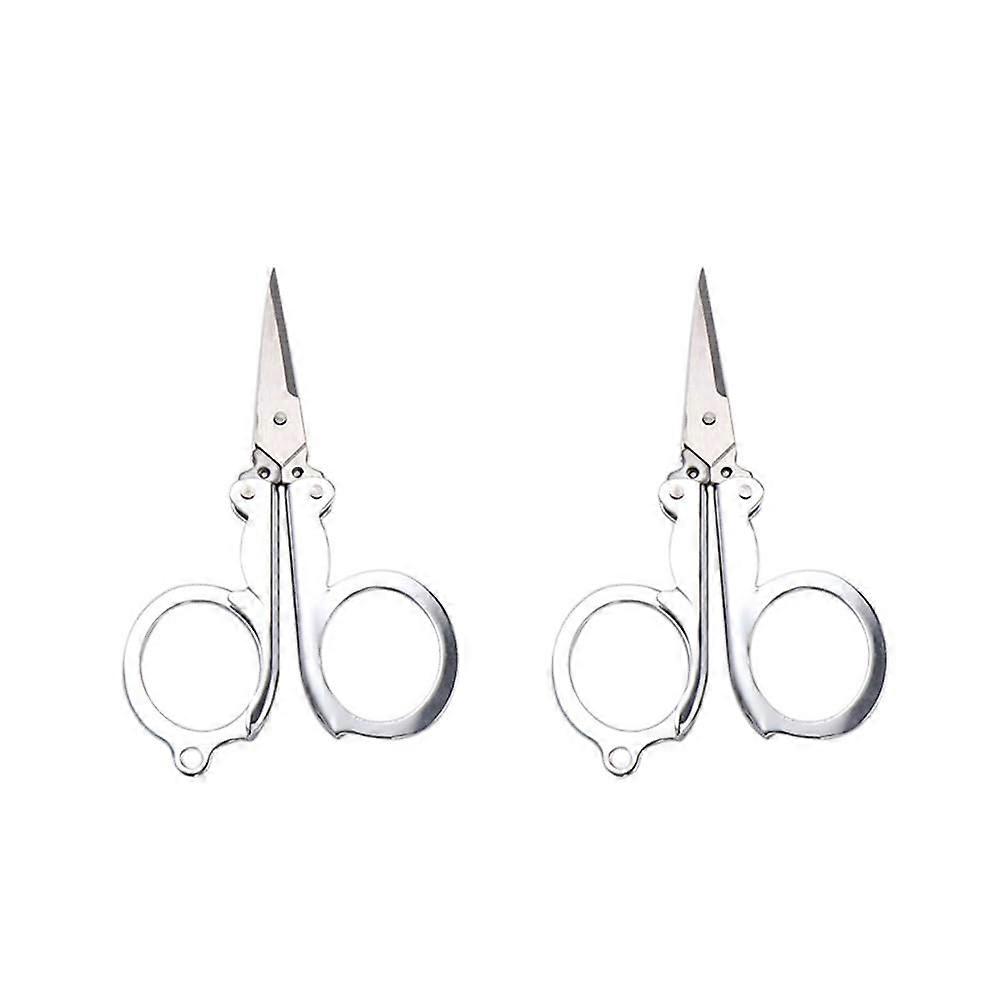 2Pcs Stainless Steel Folding Scissors Compact Keychain Travel Sewing and Crafting
