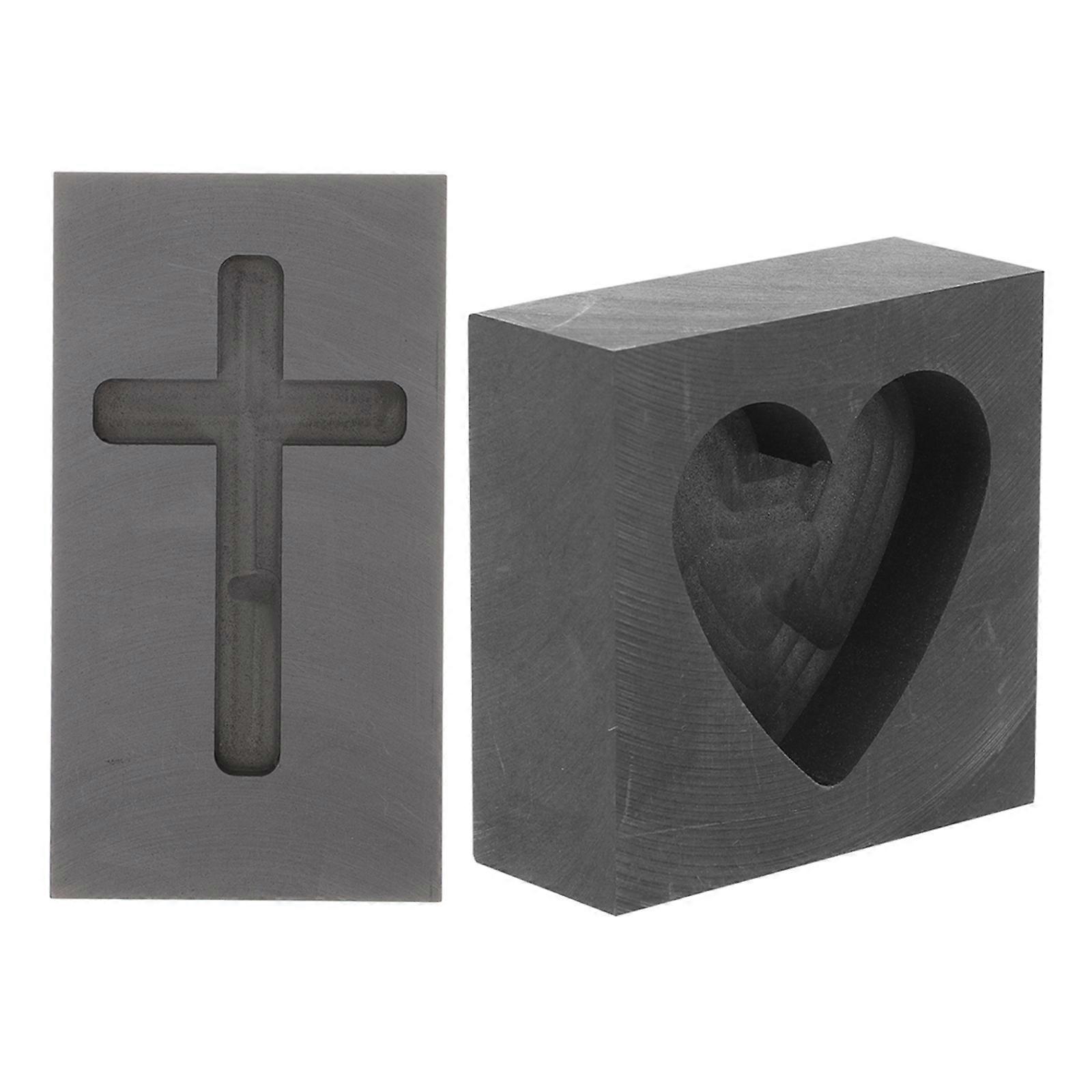 Heart Shaped Graphite Mold for Casting Copper 2Pcs Durable Black Set