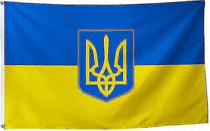 Ukraine Flag with Trident 3x5 Ft Premium Quality Polyester Material