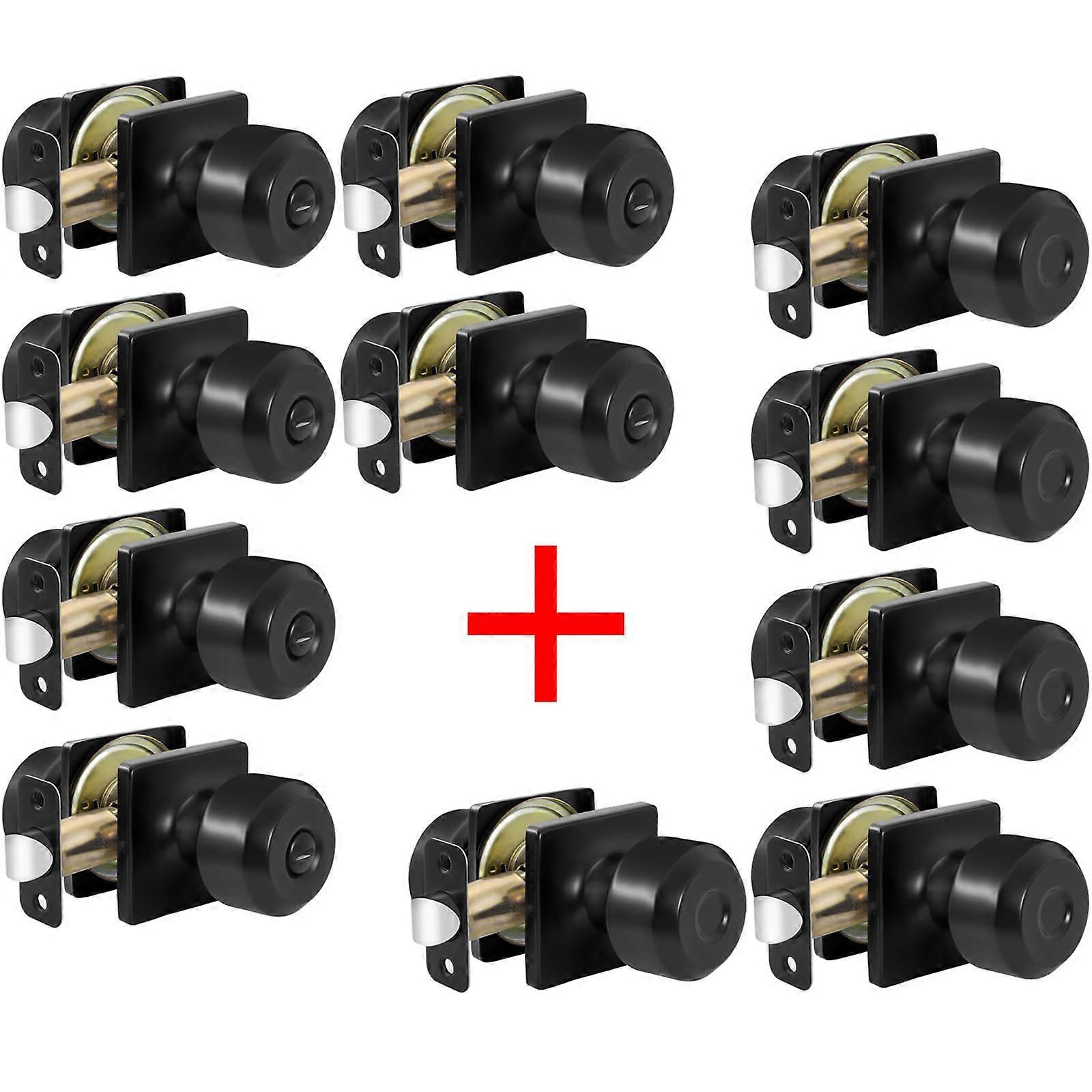 Matte Black Privacy Door Knobs Set with Lock for Bedroom Bathroom + Passage Knobs for Closet Hall