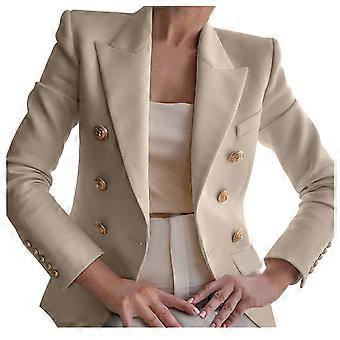 Chaquetas Blazer para Mujer Moda Tendencia Negocios Oficina Trabajo Sólido Botones Traje Chaqueta Abrigo Prendas de Vestir Exteriores Caqui L