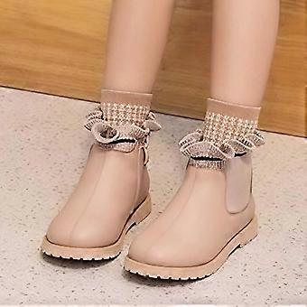 Botas infantis, botinhas de tricô, cano curto, aconchegantes, estilosas e quentinhas, calçado de inverno versátil para meninas, botas para meninas, Z03 rosa, 5-5,5 anos.