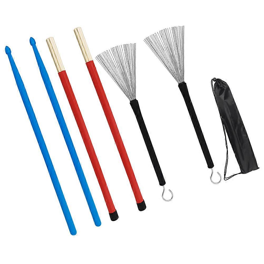 Drum Wire Brush and Drumstick Set for Performance 4Sets with Portable Bag