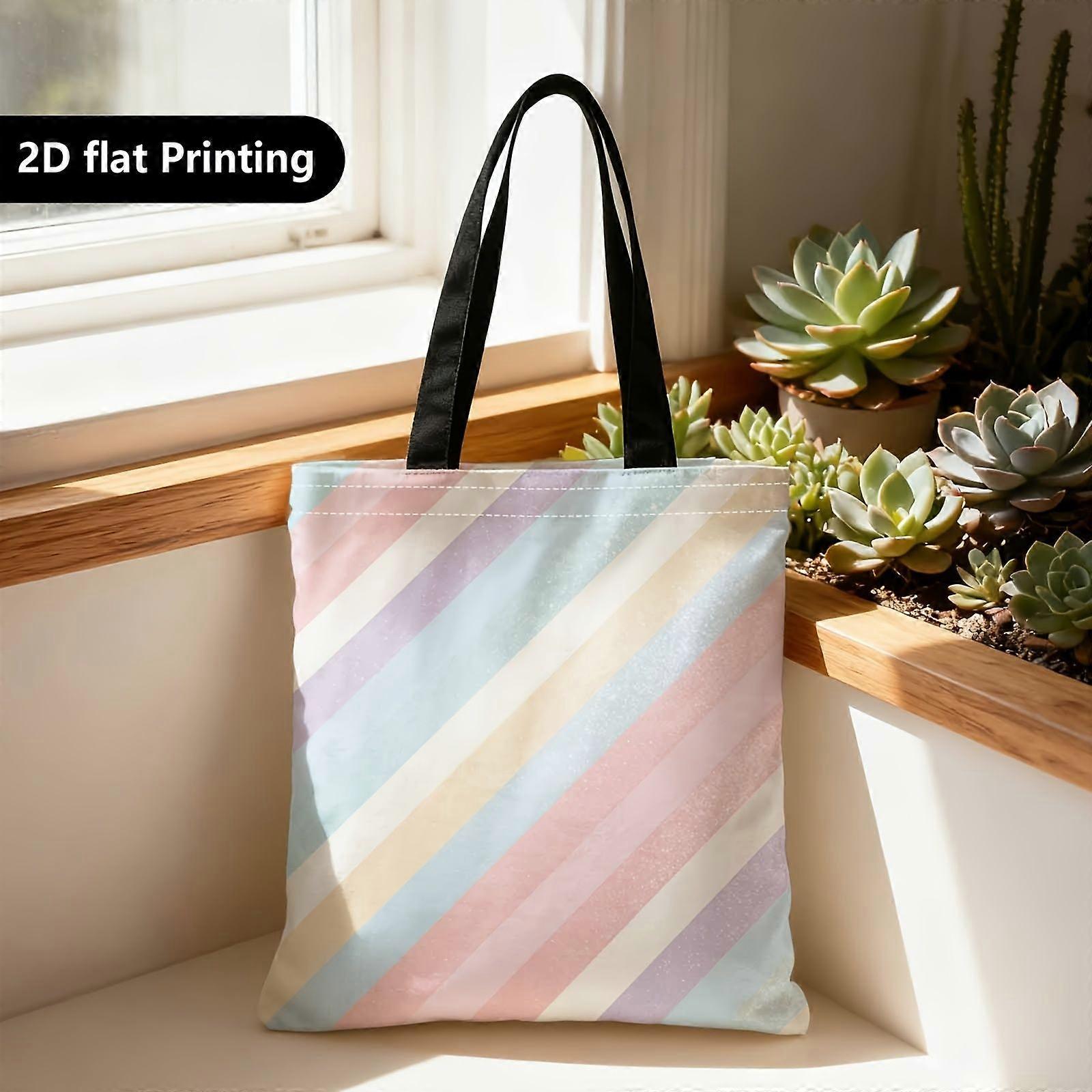 Sac cabas, sac bandoulière portable, imprimé double face 2D, coloris pastel à rayures et paillettes, idéal pour Tra-Rpolk