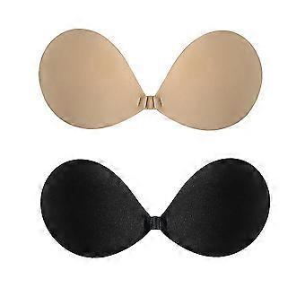 2 Pairs Sticky Bras Adhesive Bra Strapless Bra Invisible Bra For Women Teen Girls, Black+beige