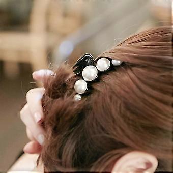 Vintage Pearl Hair Claw Clips Large Pearl Hairclip Barrette White Black Pearl Hair Claw Hairpin French Pearl Ponytail Hairclip Decorative Hair Accesso