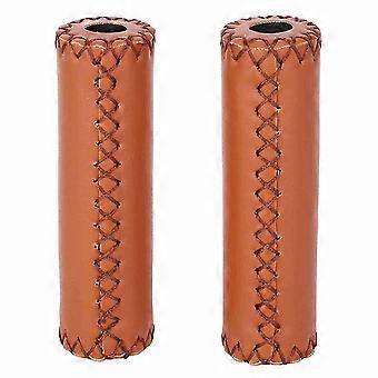 1 par de empuñaduras para manillar de bicicleta de cuero artificial retro de tres colores.