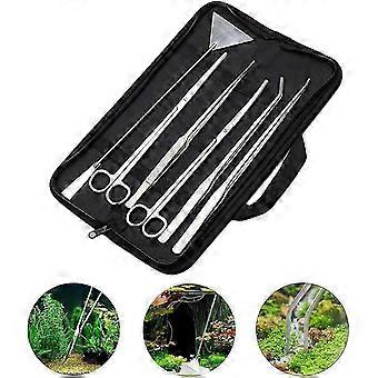 Stainless Steel Aquarium Tool Kit 6 in 1 Tweezers Scissors Spatula Aquascaping Set for Aquarium Fish-zli1