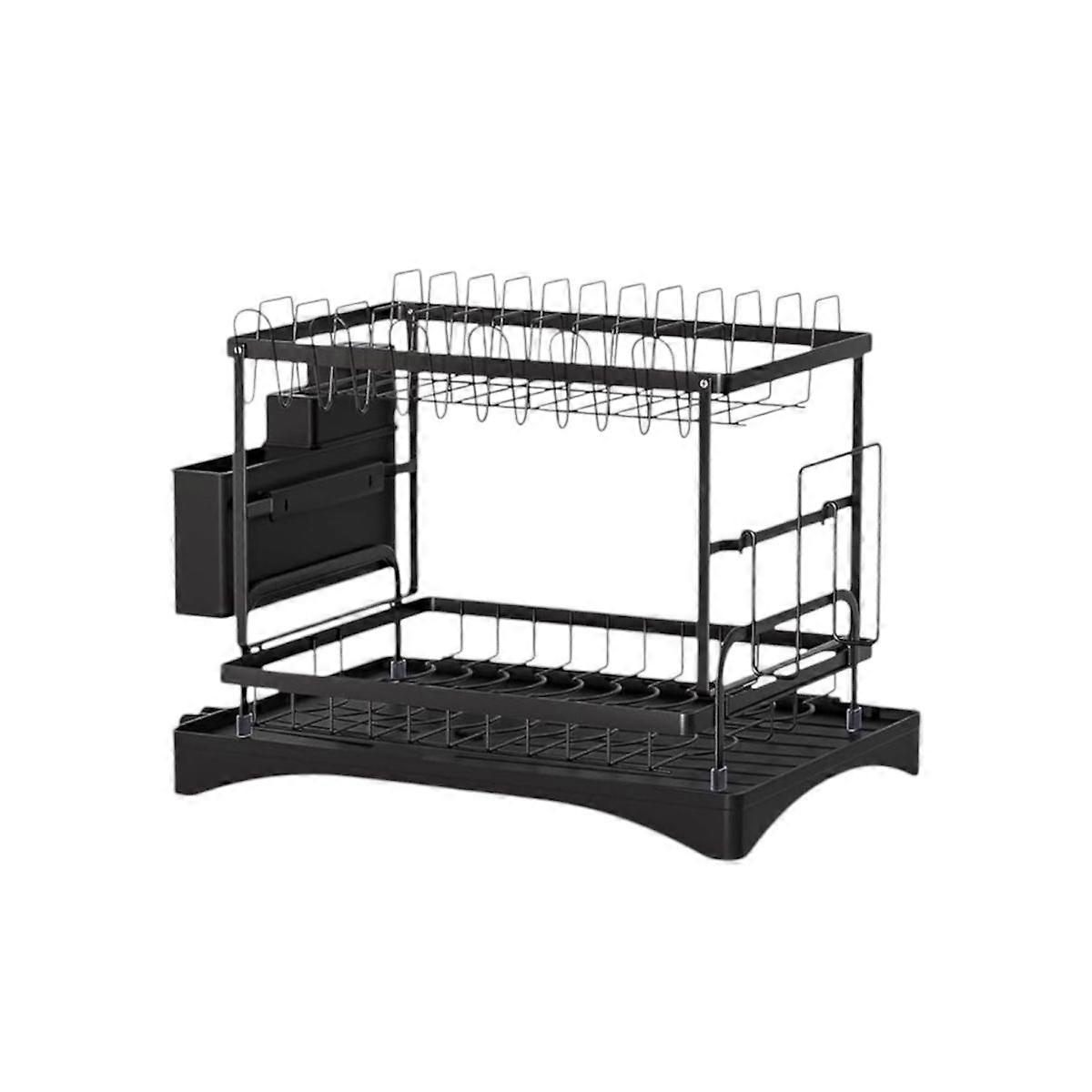 Double Layer Cutlery Dish Rack Black Kitchen Drainer Rack