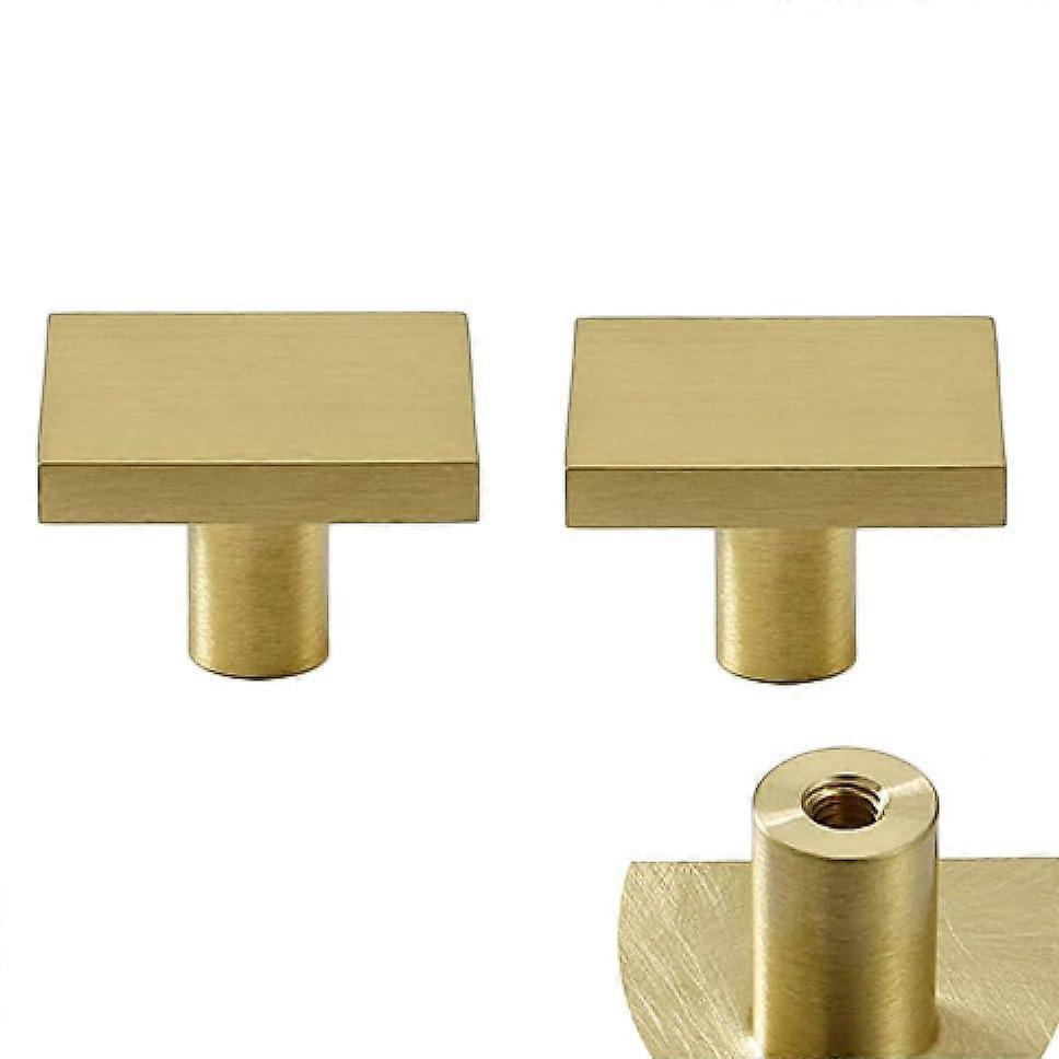 Brass Cabinet Knobs 2 Pack Solid Brass Square Drawer Handles 25mm Satin Glazed Finish Gold