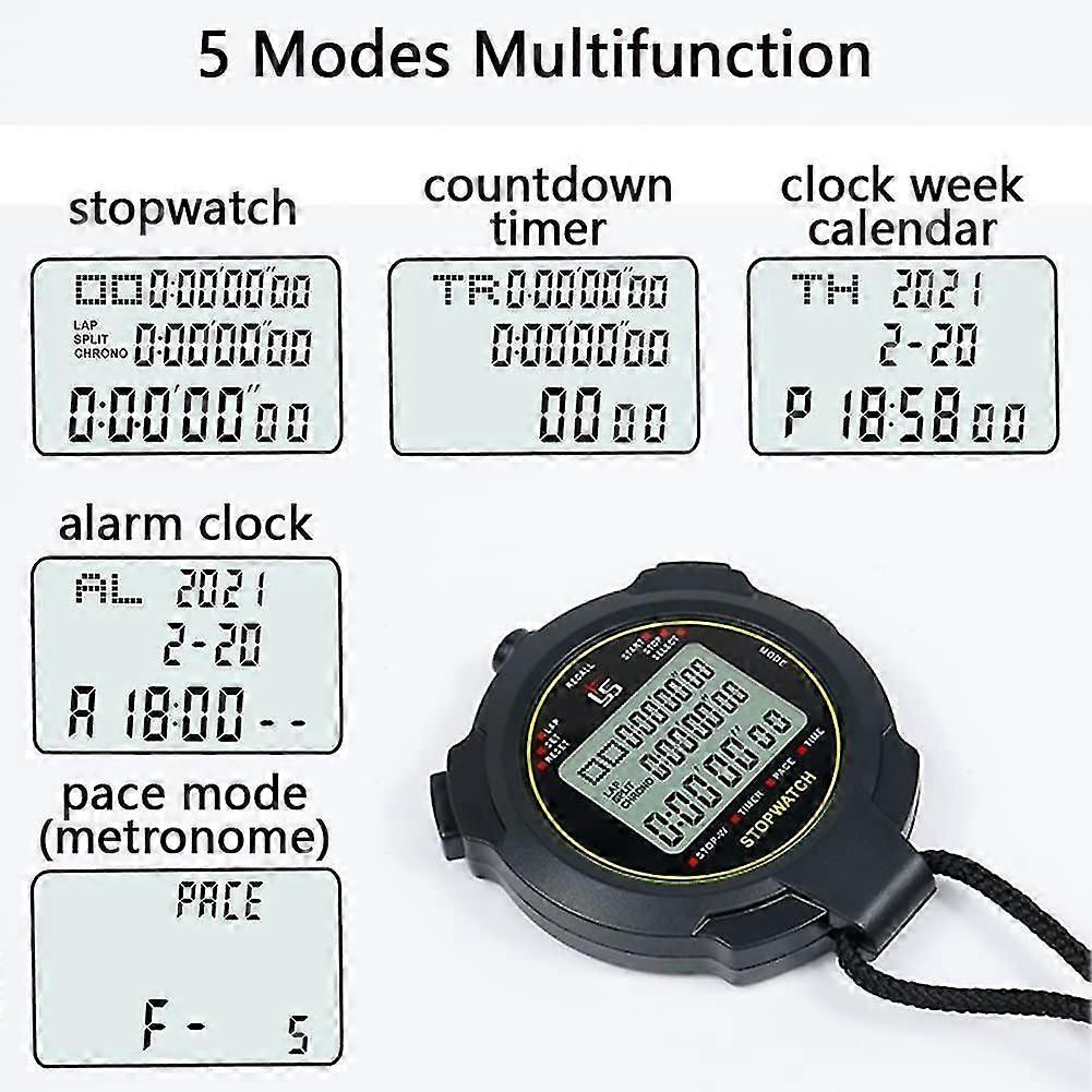 Digital Sports Stopwatch, 10lap /split Memory Stopwatch Count Down Timer, Display Waterproof 12/24