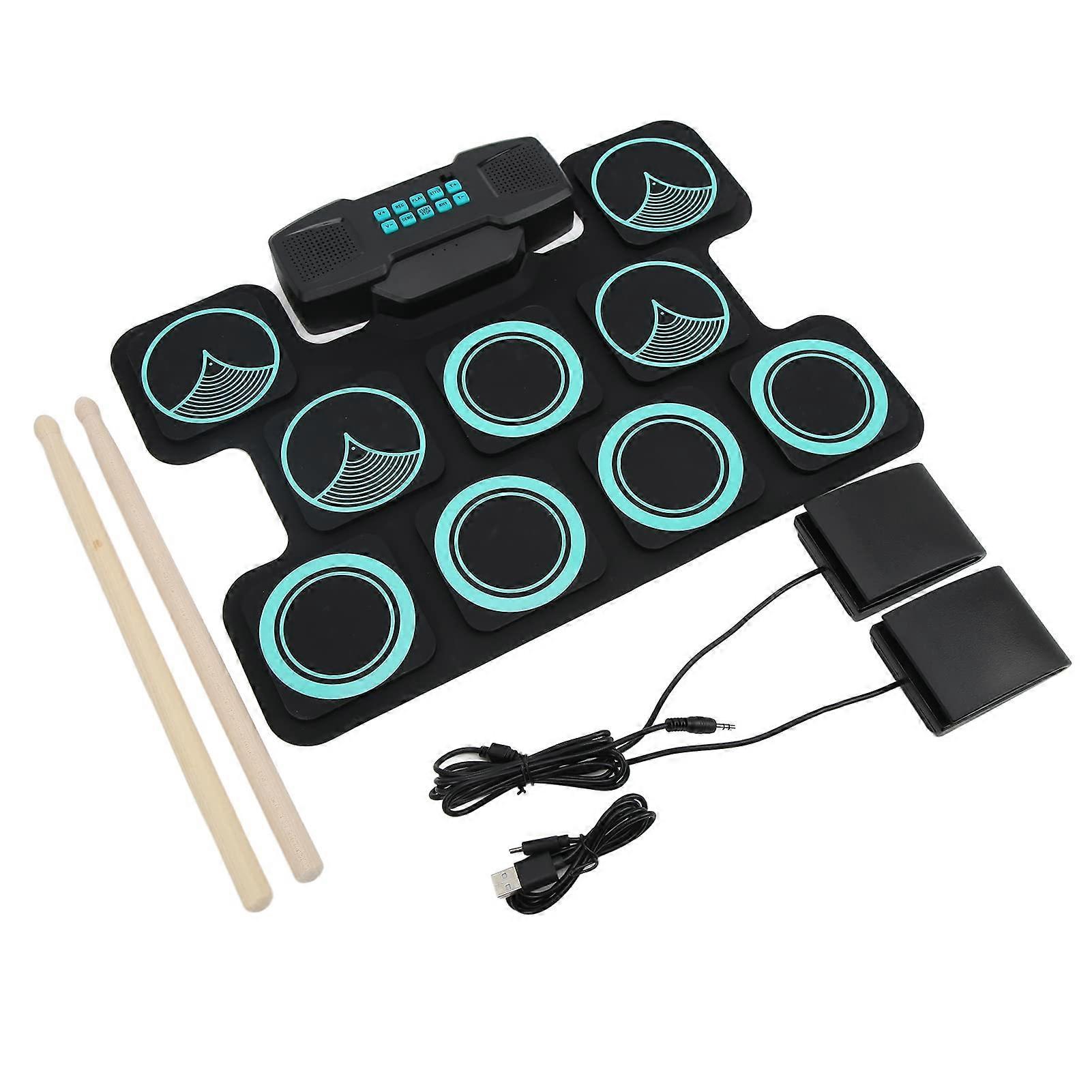 Electronic Drum Kit Roll Up Design Portable Practice Pad Space Saving Foldable Set for Beginners