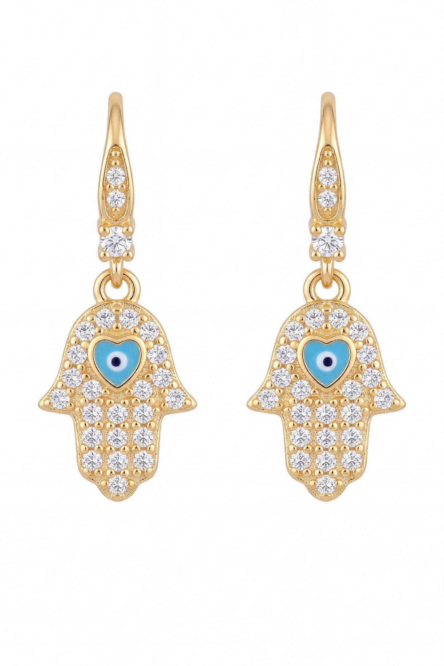 Hamsa Hand Drop Earrings Gold
