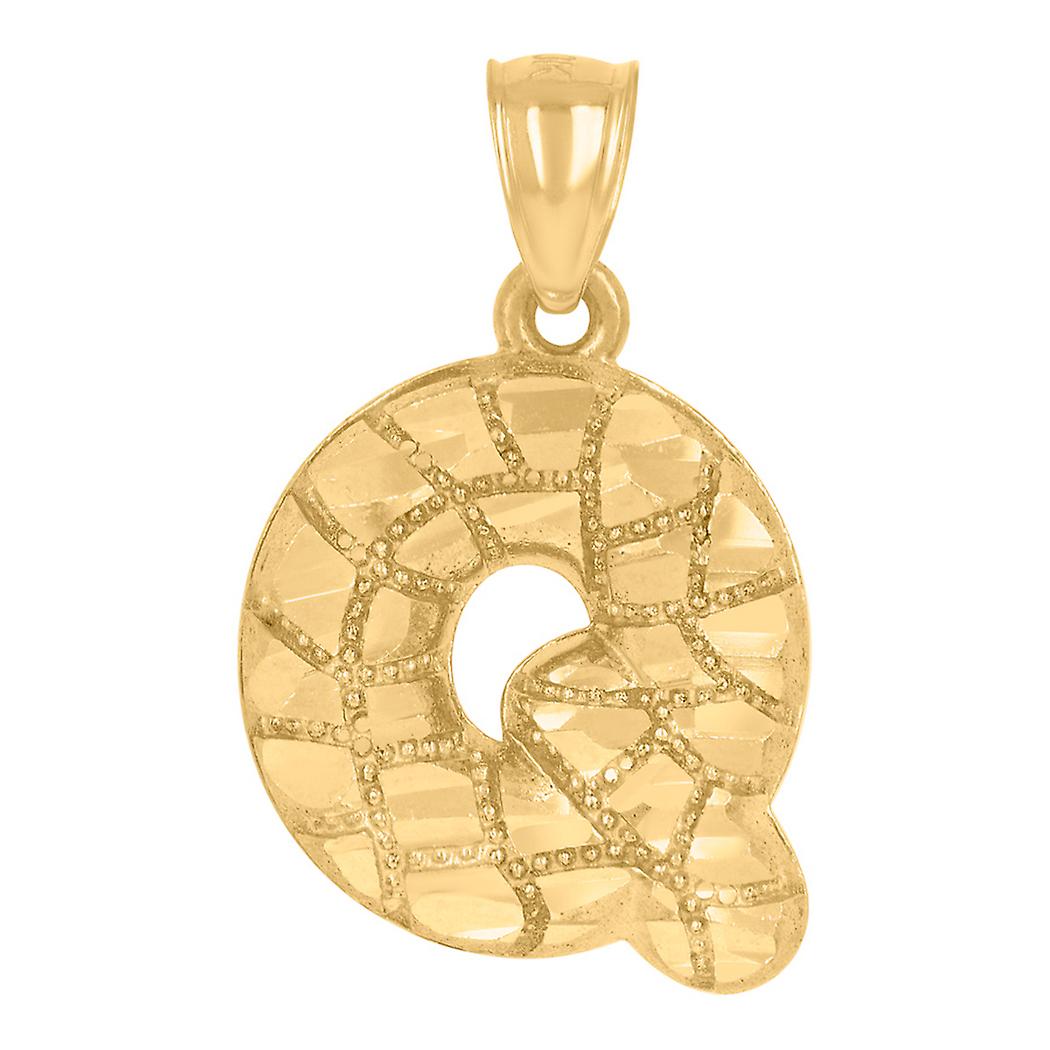 10k Yellow Gold Unisex Letter Name Personalized Monogram Initial Alphabet Q Nugget Charm Pendant Necklace 14.3x23.9mm Wi
