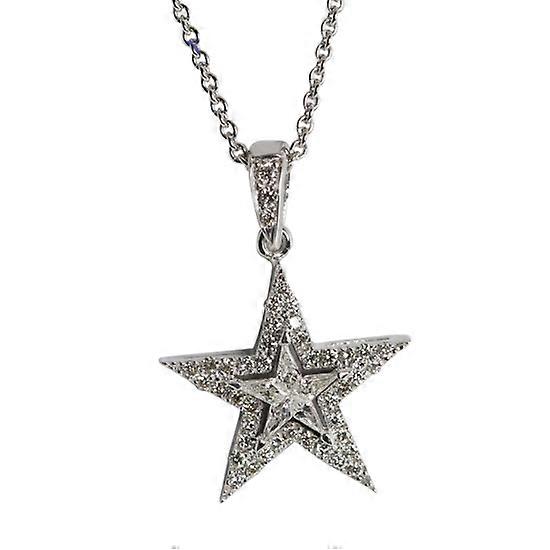 18k White Gold Kite Cut Diamond Invisible Setting Star & Pave Pendant (0.35 Ct, G Color, VS Clarity)
