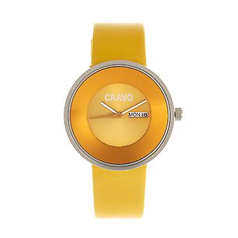 Crayo knop lederen-Band Unisex horloge w / dag/datum - geel
