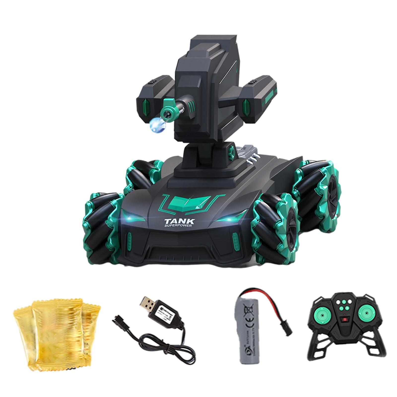 RC Tank Toy Stunt 2.4G Rechargeable Realistic Launch Water Bomb for Children Green Single Control