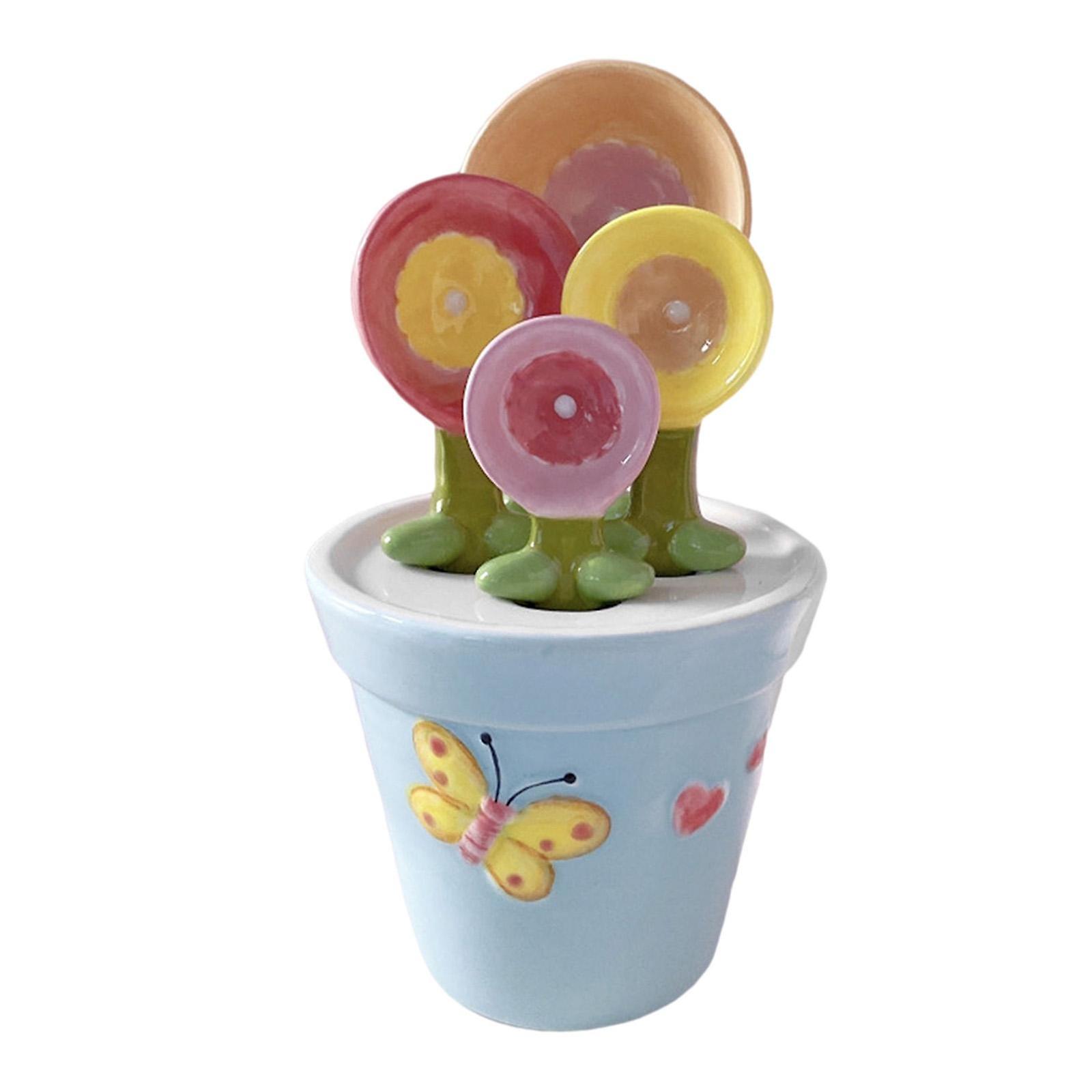 4Pcs Cute Ceramic Measuring Spoon Set Salt and Sugar Spoon with Base