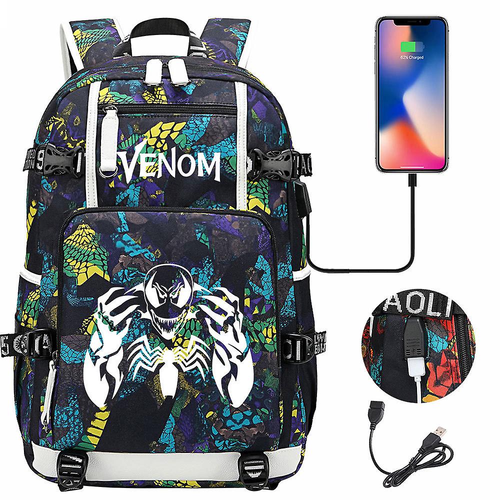 حقيبة ظهر للابتوب Venom 3D Print USB - حقيبة للشباب والطلاب للرجال والنساء - حقيبة ظهر سفر ذات سعة كبيرة