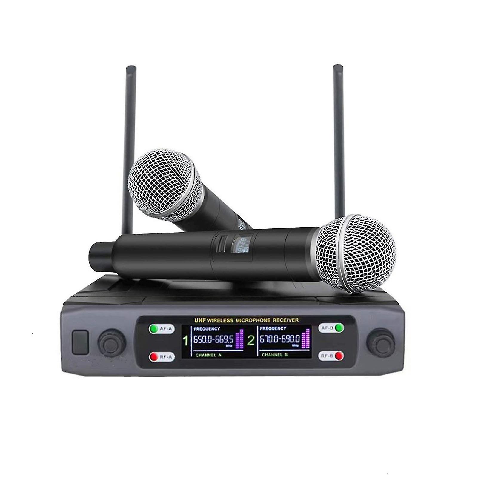 1 Set Microphone Professional Dual Channel System Handheld Us/uk/eu Plug Mic Dj Speech Wireless Microphone Set Show Party Supplies