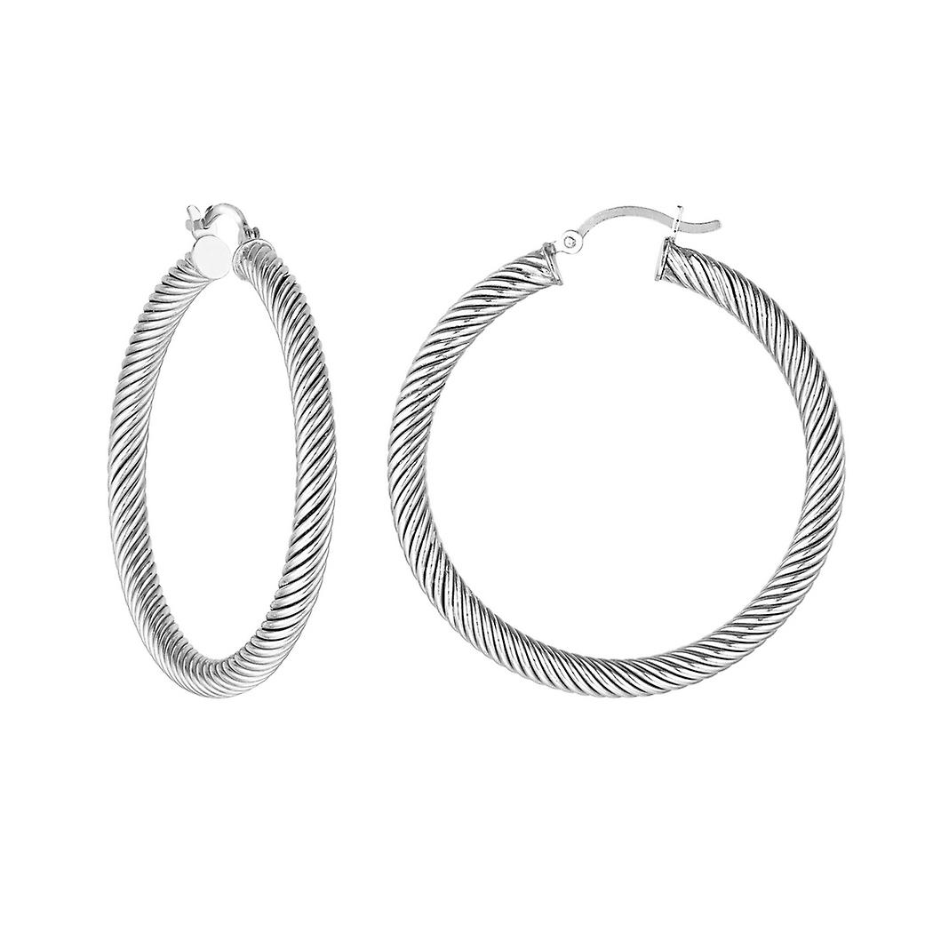 925スターリングシルバーロジウムメッキツイストフープテクスチャイヤリング-女性のためのロジウムフープイヤリング