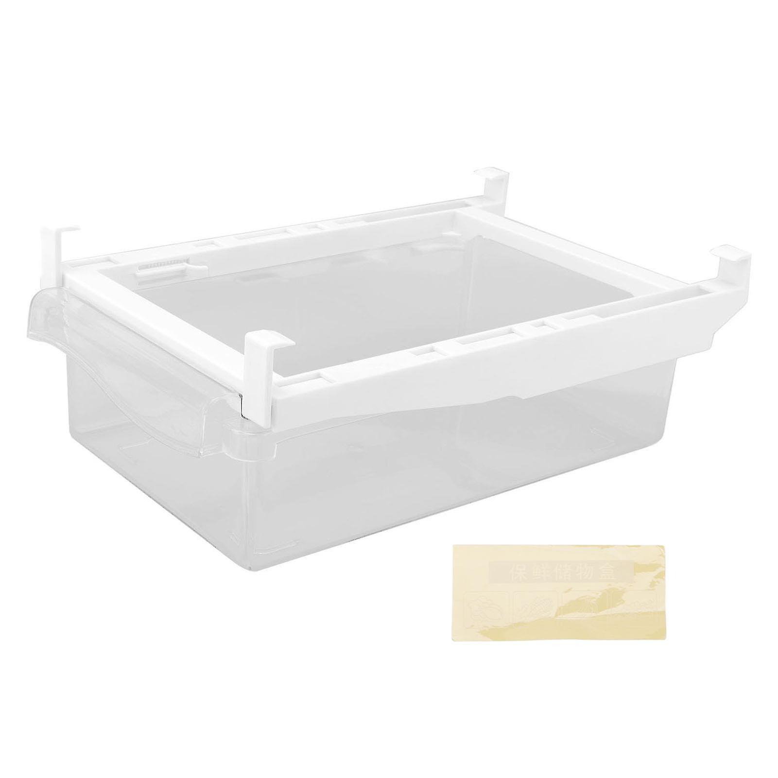 Refrigerator storage box with extended handle and spring rod