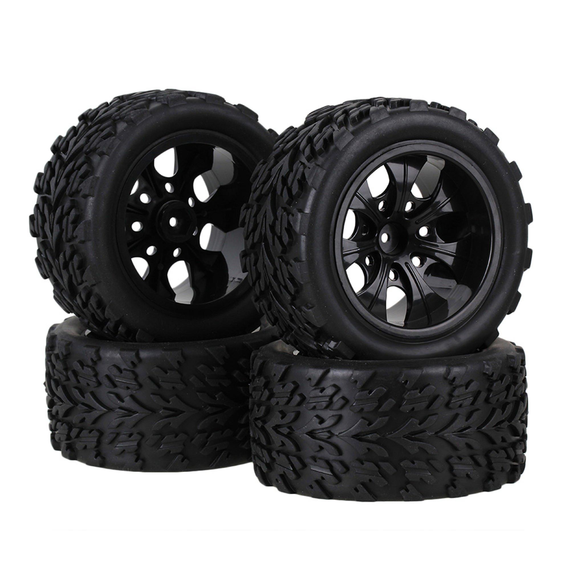 4pcs Black Plastic 7-Spoke Wheel Rim&Rubber Arrow Type Tire