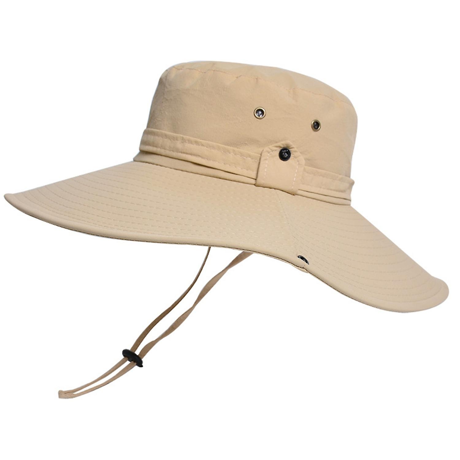 Men Sun Hat Wide Brim Breathable Mesh Drawstring Packable Windproof Sun Protection Quick Drying
