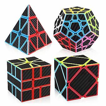 Carbon Fiber Speed Cube Set 3x3 Pyramid Megaminx 3x3x3 Skewb Square-1 Speed Cube Bundle Pack