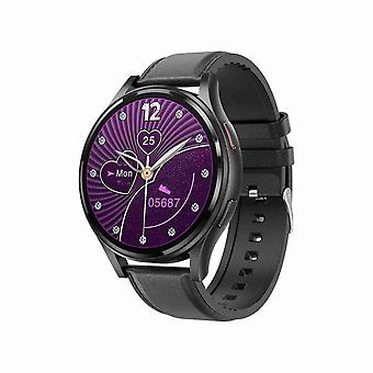 1,43 pouces Bracelet en cuir Bluetooth Appel Montre intelligente Bracelet en cuir noir