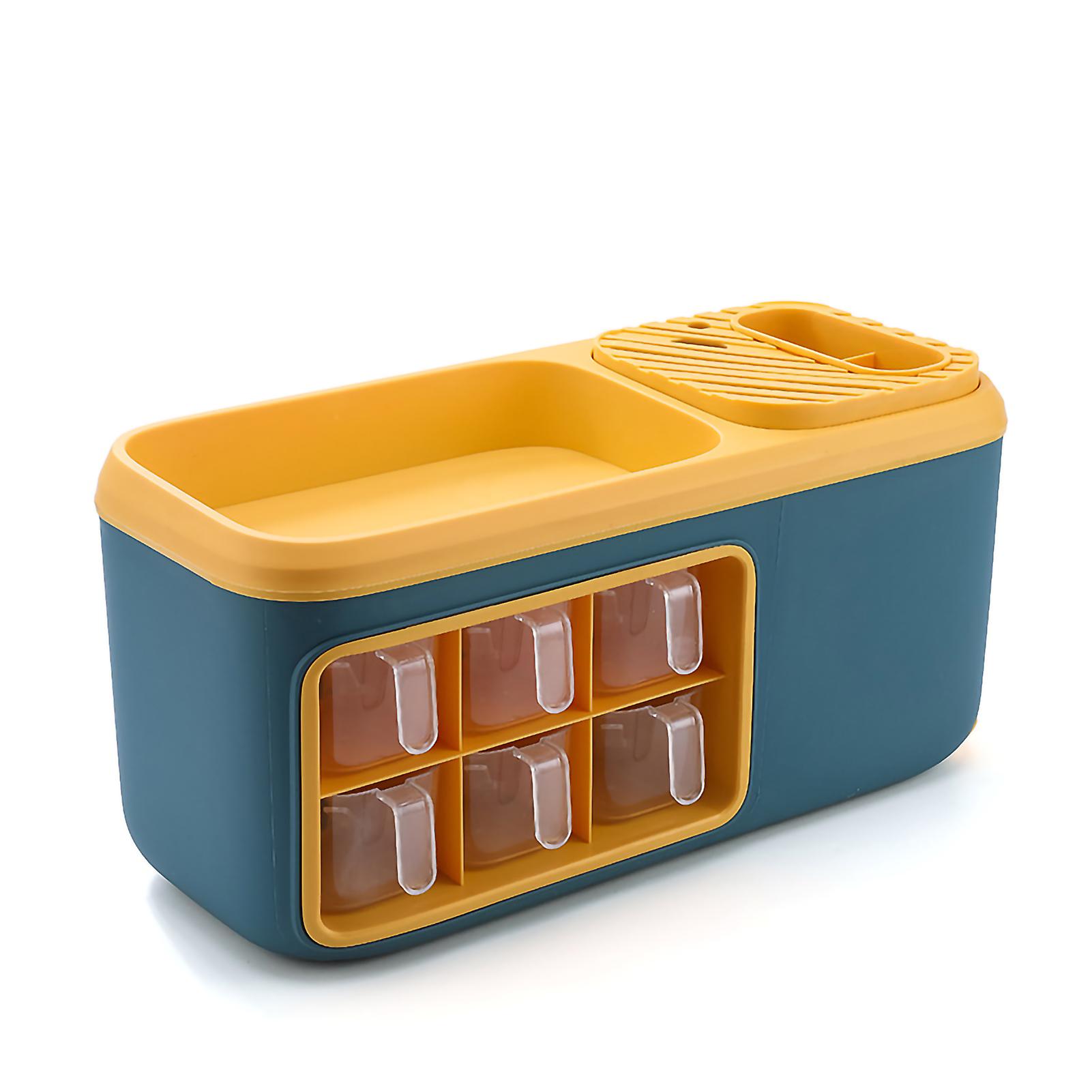 Blue Two-Tier Spice Organizer with Built-In Utensil Holder - Compact Storage Solution