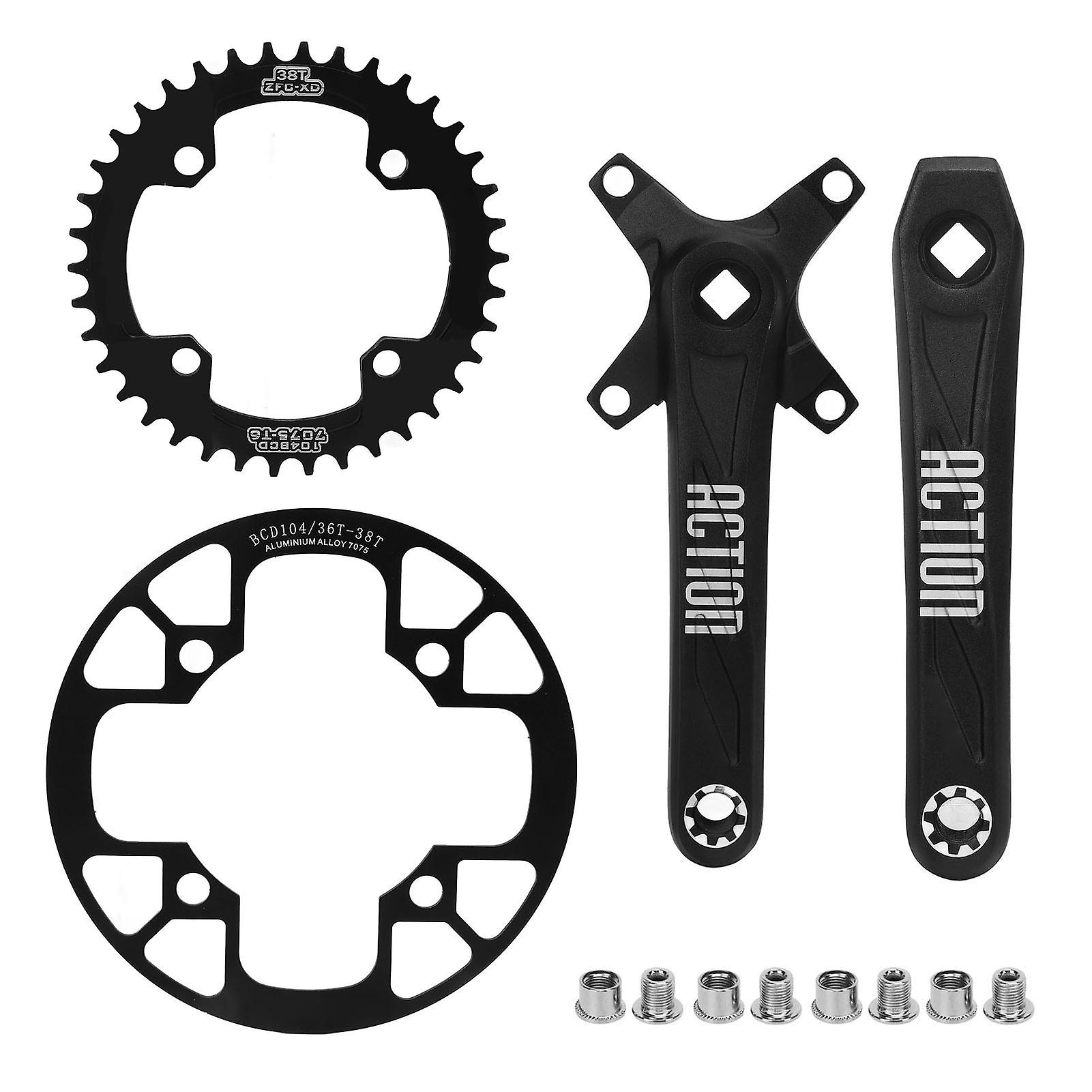 38T Bicycle Crankset, Wide and Narrow Chainring with 170mm Cranks, 36T to 38T Skid Plate, MTB Crankset