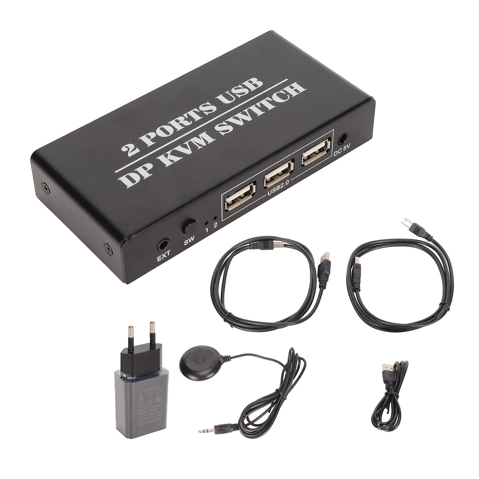 2 Port DisplayPort KVM Switch 4K 60Hz Plug and Play for Keyboard Mouse Dual Mode EU Plug