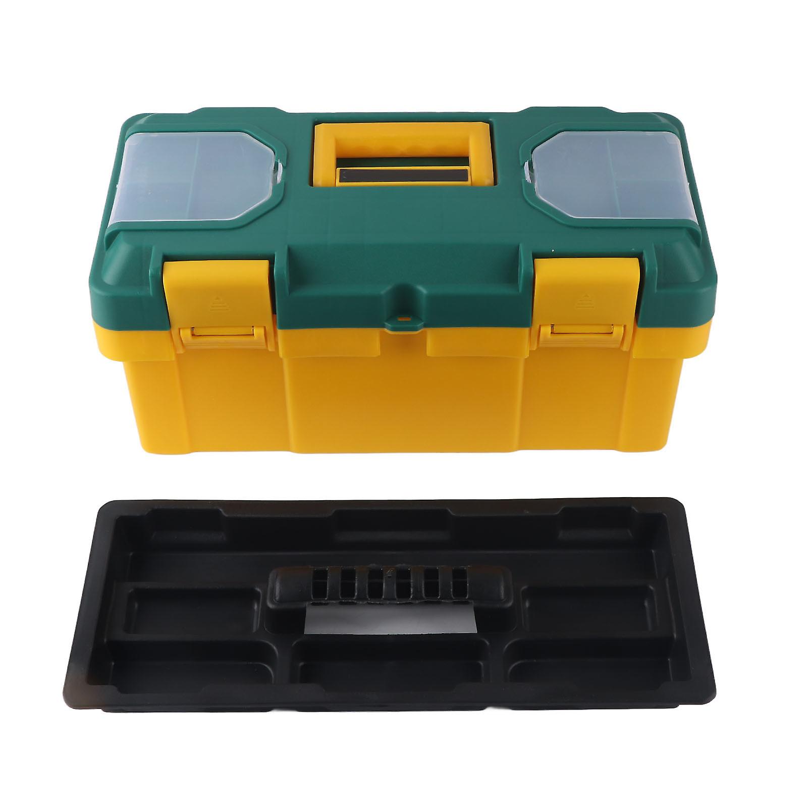 Hardware Tool Box Car Portable Storage with Removable Tray Small Parts Case Yellow Green(17in(40x20x19cm) )