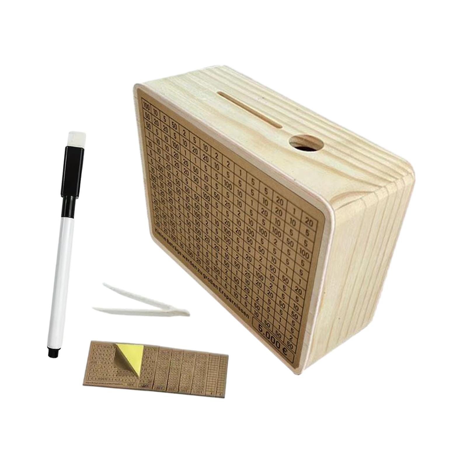 Wooden Money Box Portable Sturdy Home Change Box with Numbers Target Reusable Money Saving Box Piggy Bank for Children Adults