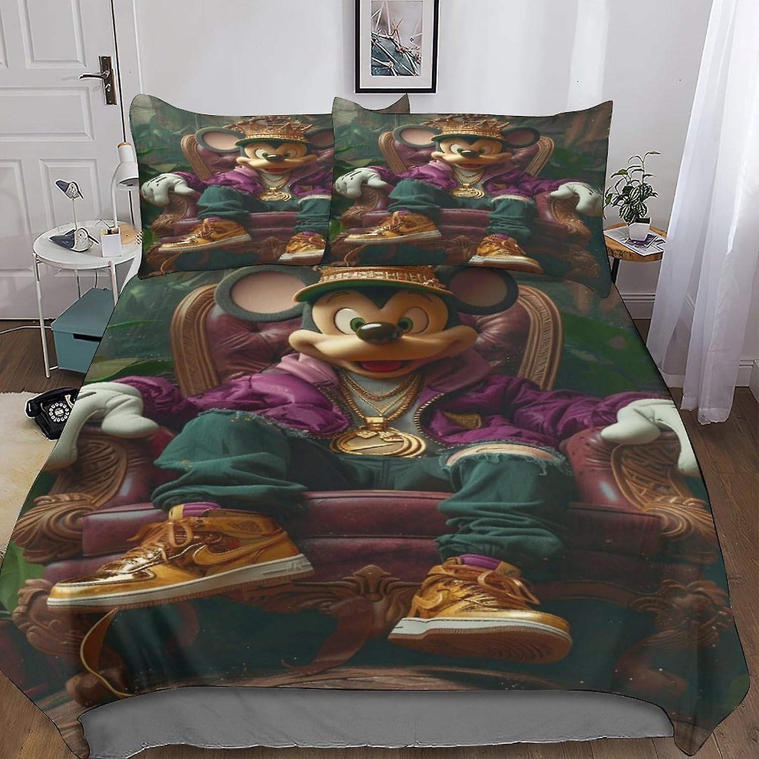 DSJackson Mickey Mouse All-Inclusive Bedding Sets with Hidden Zipper Closure - Premium 3-Piece Cartoon Quilt Cover Set with Vibrant 3D Print And Pillo